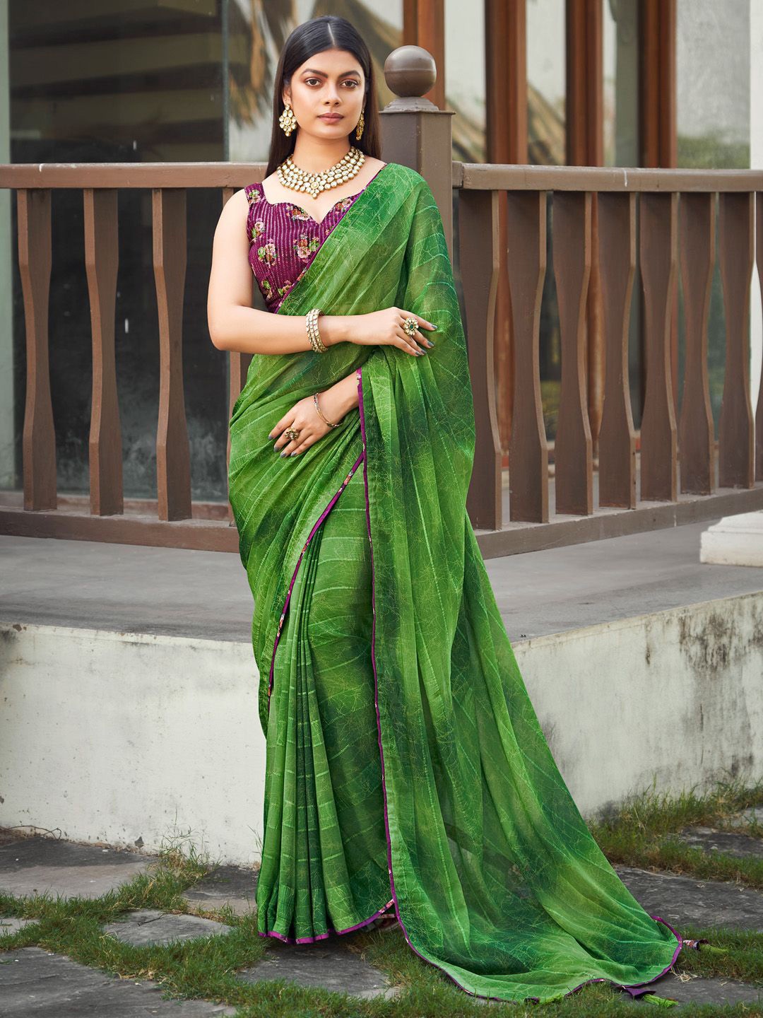 

Anouk Striped Pure Georgette Saree, Green
