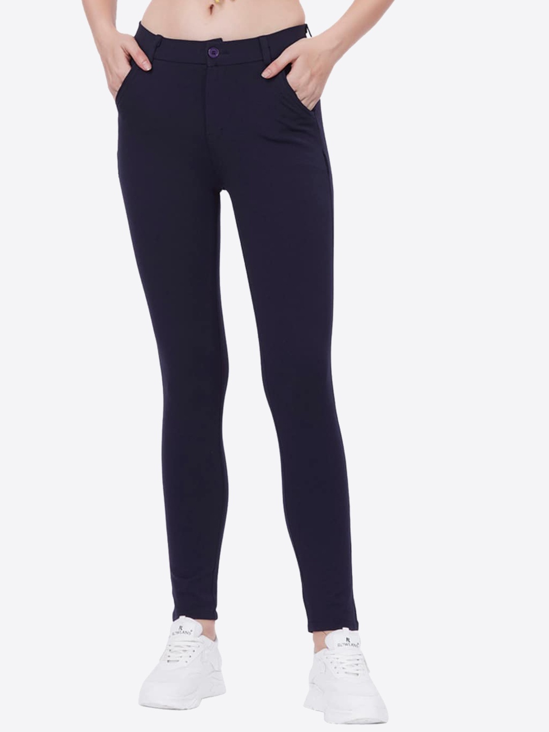 

Blum Denim Women Mid Rise Smart Regular Trouser, Navy blue