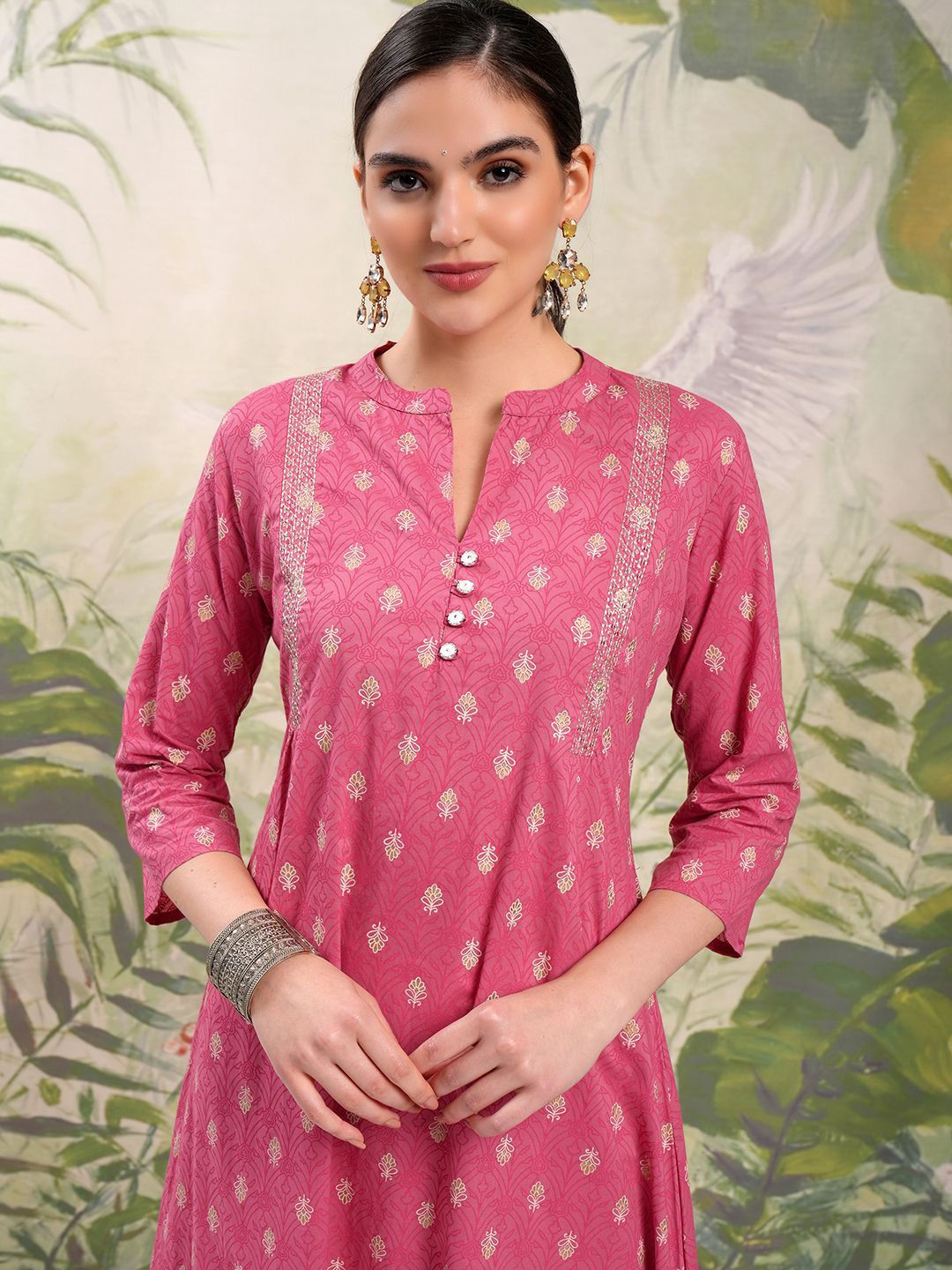 

Vishudh Ethnic Motifs Printed Cotton A-Line Kurta, Pink