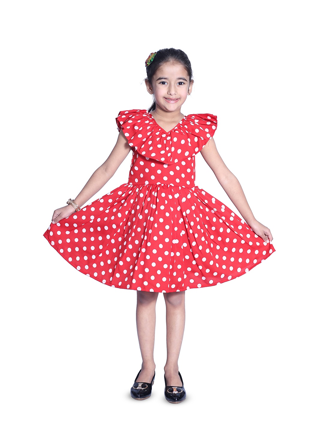 

BAESD Girls Polka Dot Printed Crepe Fit & Flare Dress, Red