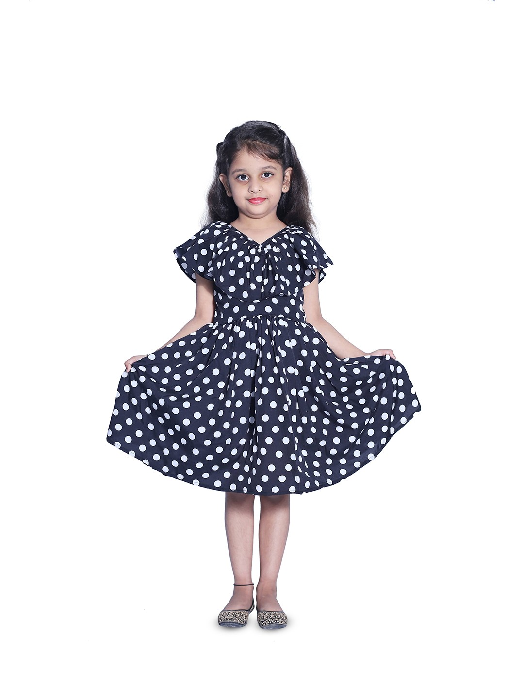 

BAESD Girls Polka Dot Printed A-Line Dress, Black