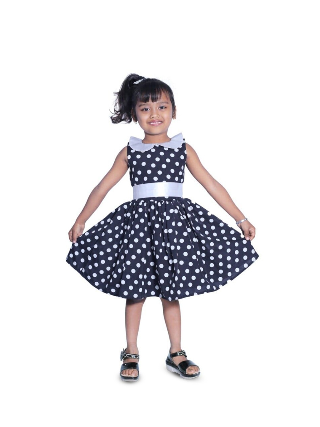 

BAESD Girls Polka Dots Printed Sleeveless Flared Fit & Flare Mini Dress, Blue