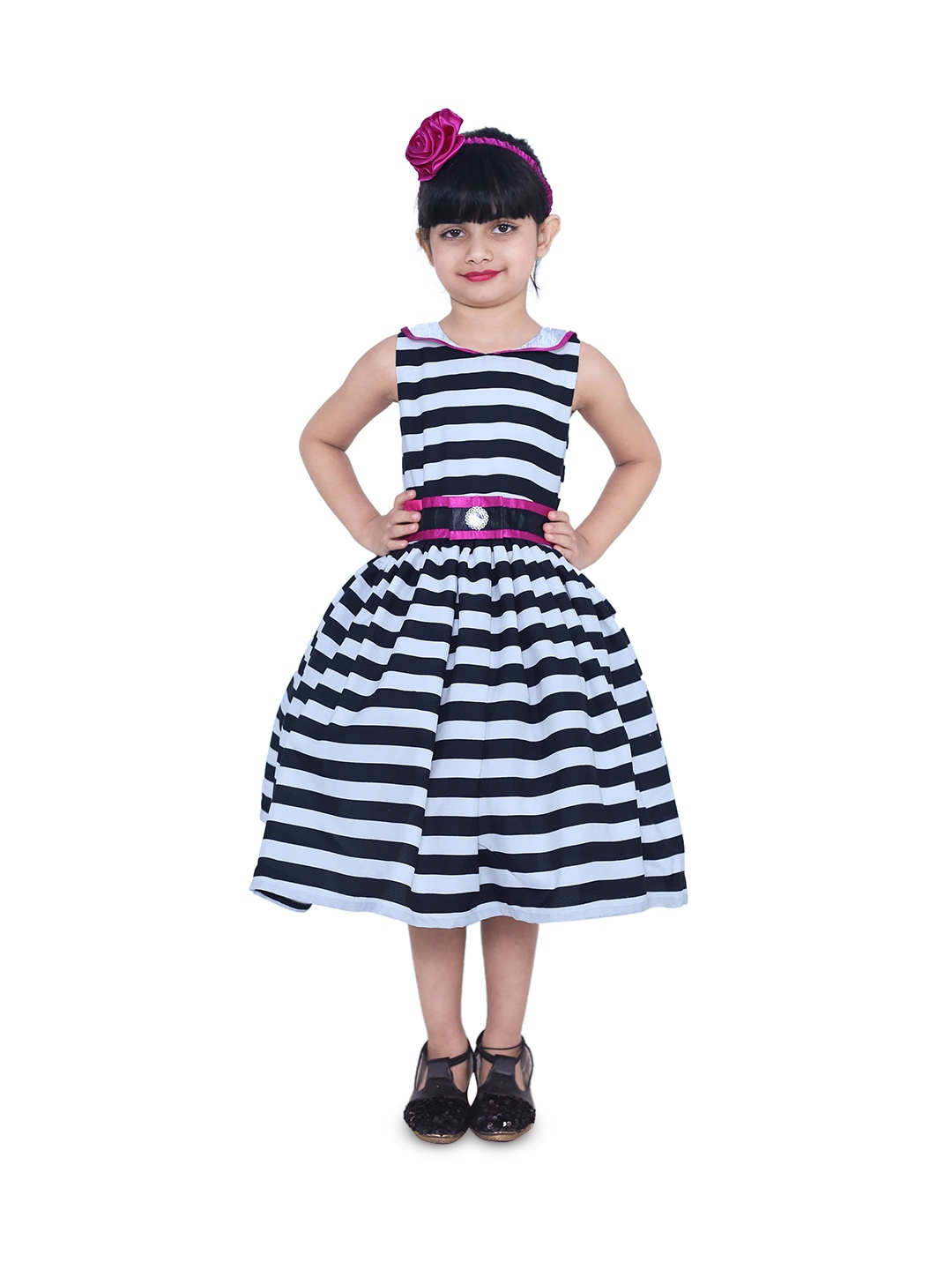 

BAESD Girls Striped Sleeveless Flared Fit & Flare Dress, Black