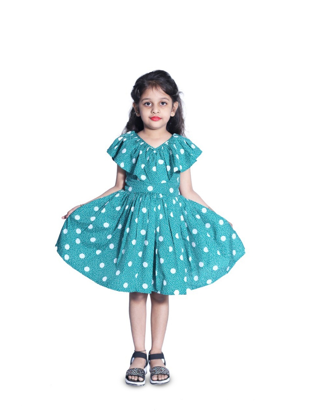 

BAESD Girls Floral Printed V-Neck Flared Cap Sleeves Fit & Flare Dress, Blue