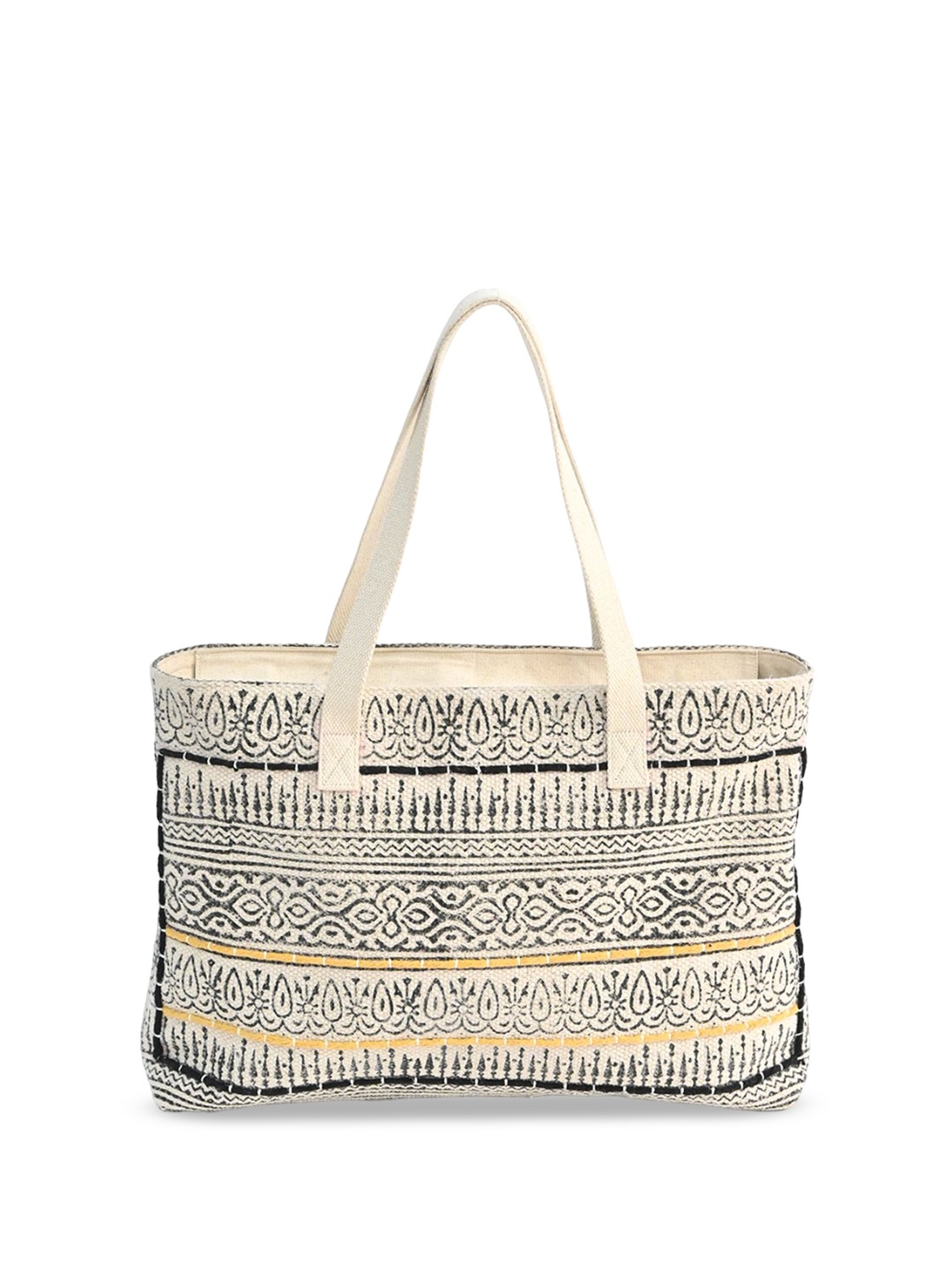 

Art Avenue Ethnic Motifs Printed Shopper Cotton Tote Bag, White