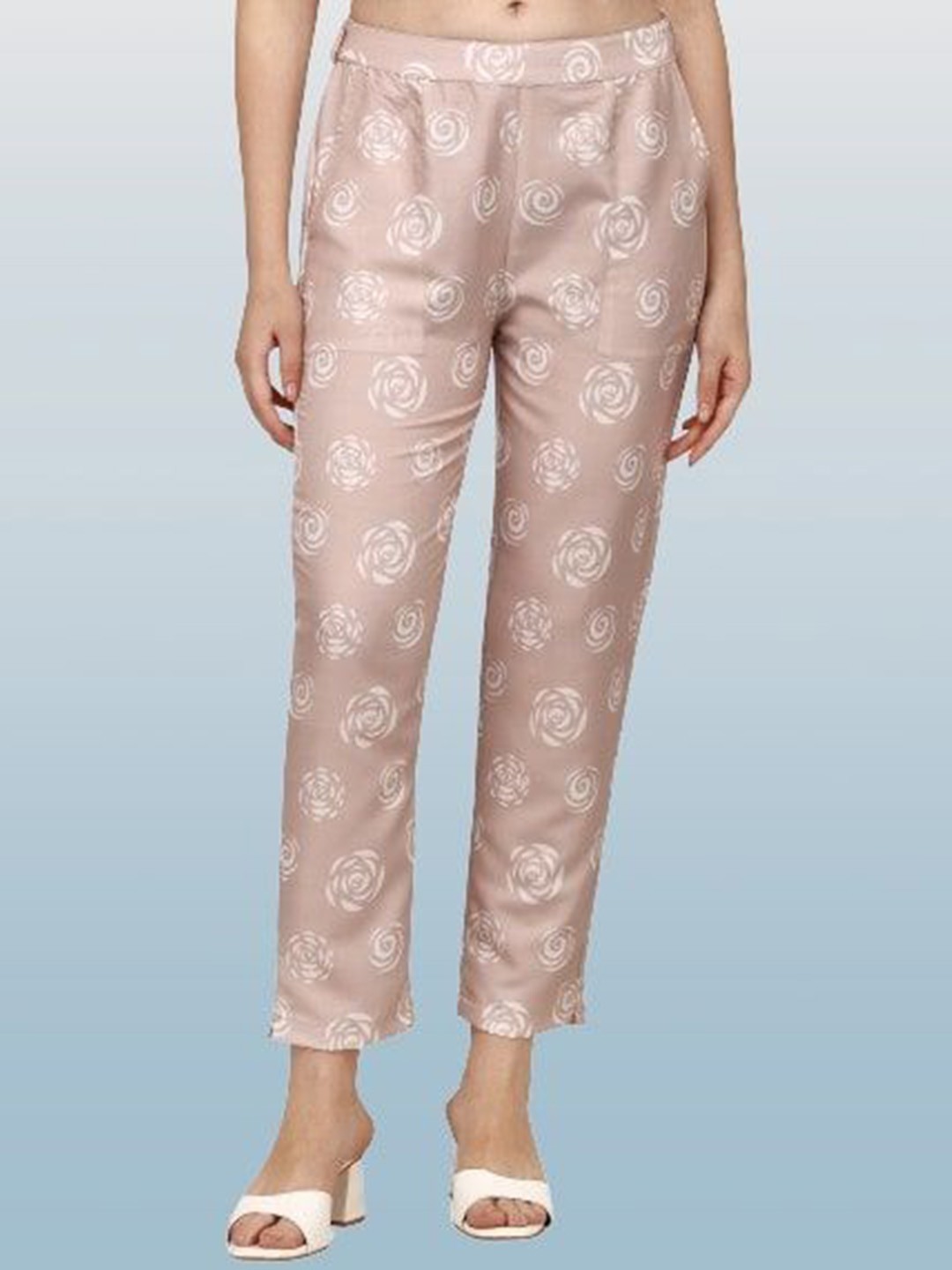 

BAESD Women Ethnic Motifs Printed High-Rise Wrinkle Free Regular Trouser, Beige