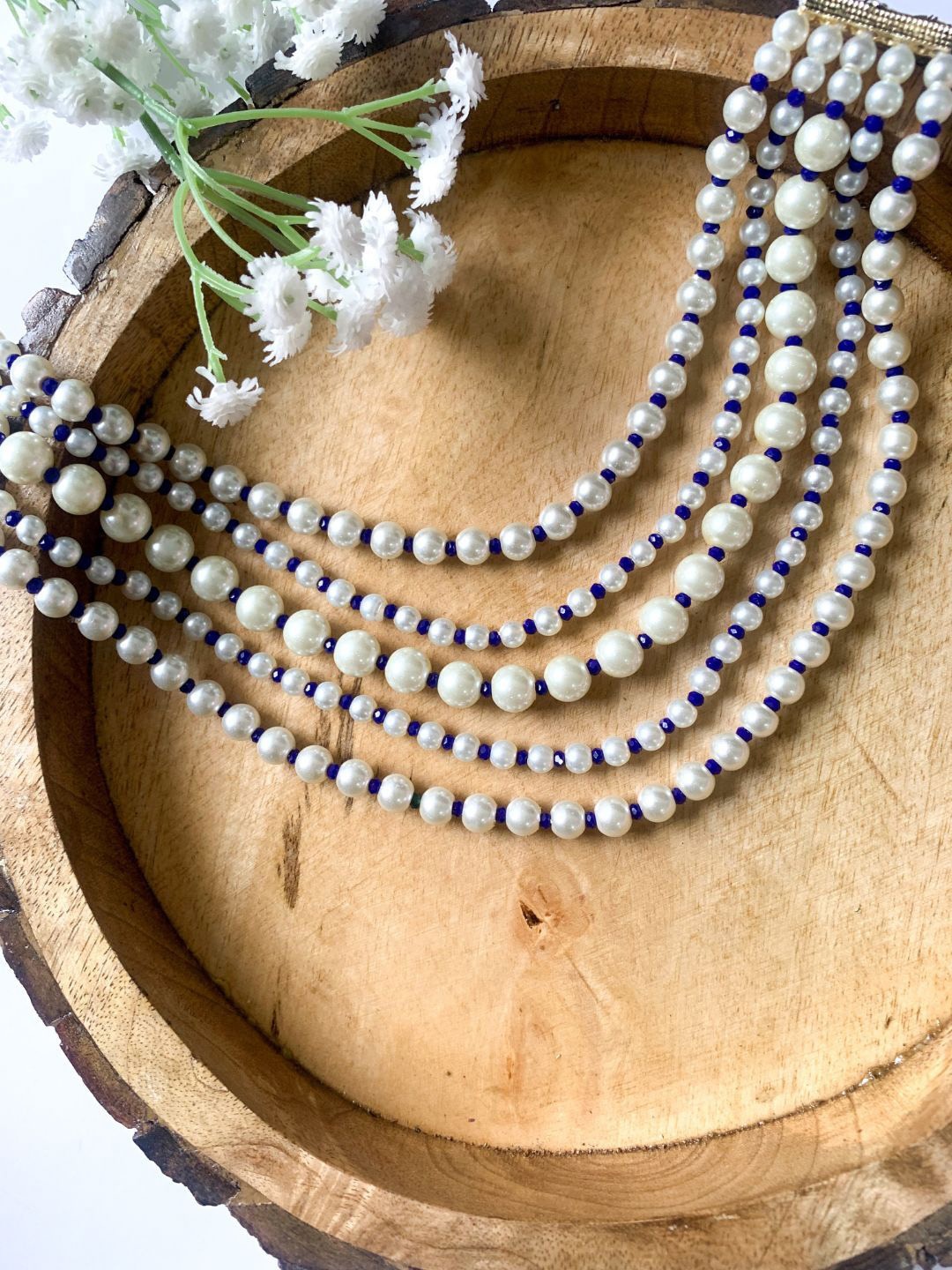 

I Jewels Gold-Plated Pearls Beaded Layered Necklace, Blue