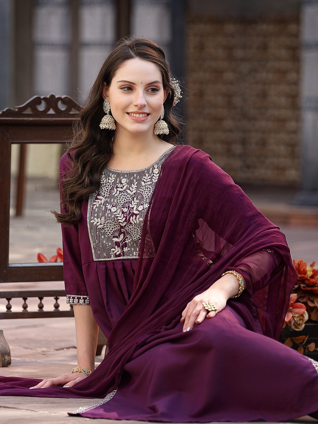 

Stylum Purple Embroidered Regular Thread Work Kurta with Trousers & Dupatta