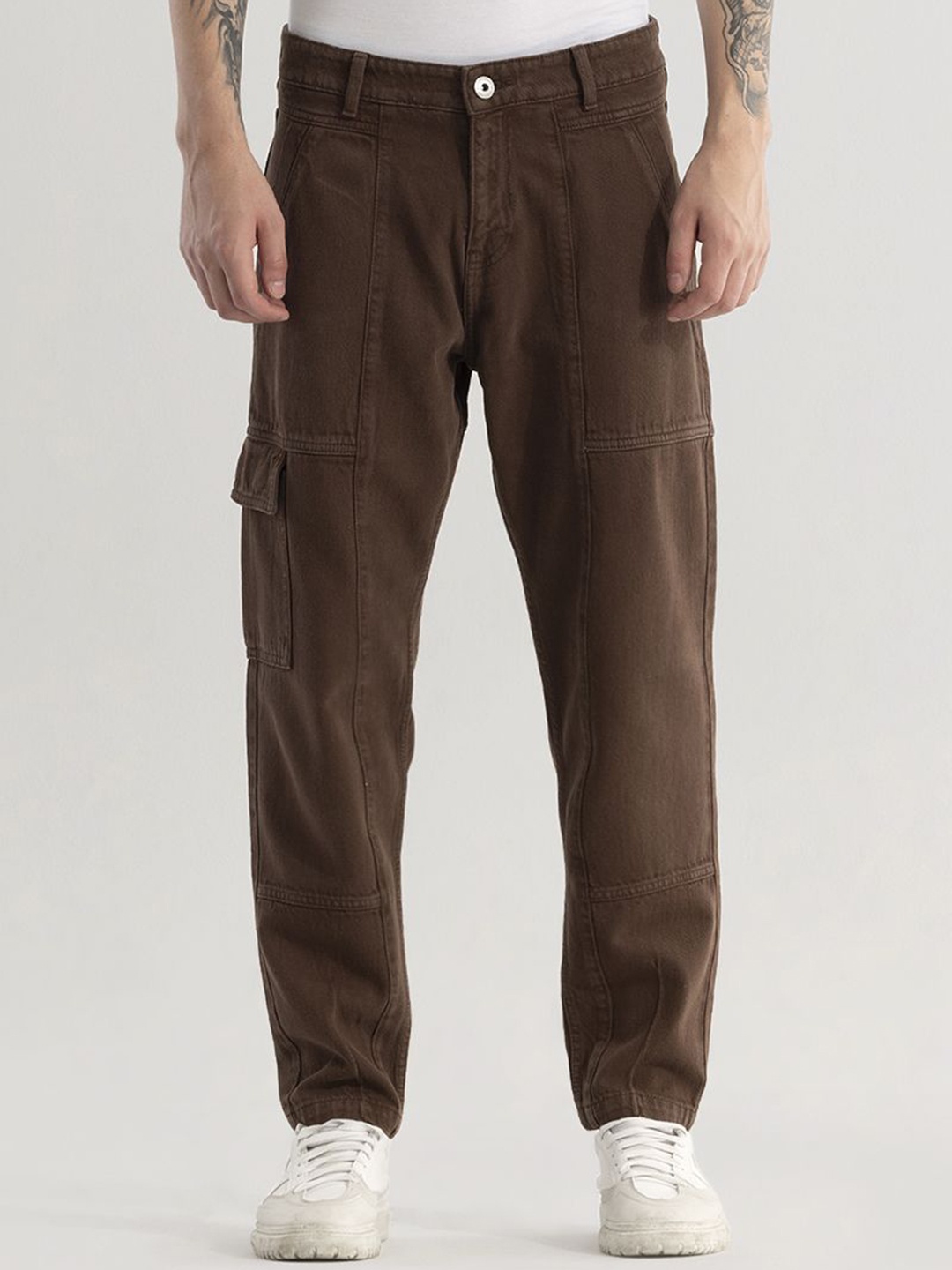

Snitch Men Jean Relaxed Fit Clean Look Cotton Cargo Jeans, Brown