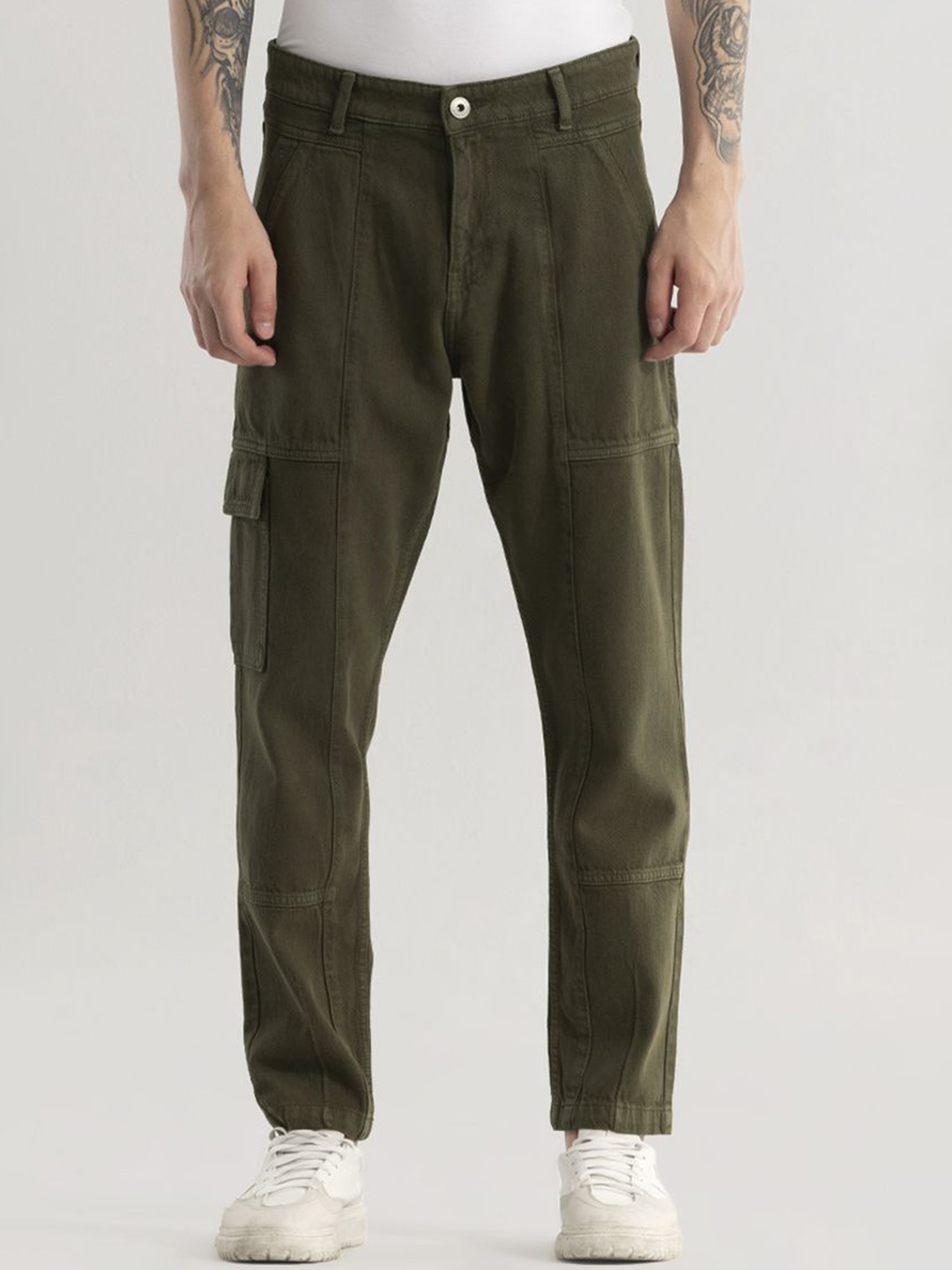 

Snitch Men Jean Relaxed Fit Clean Look Cotton Cargo Jeans, Olive