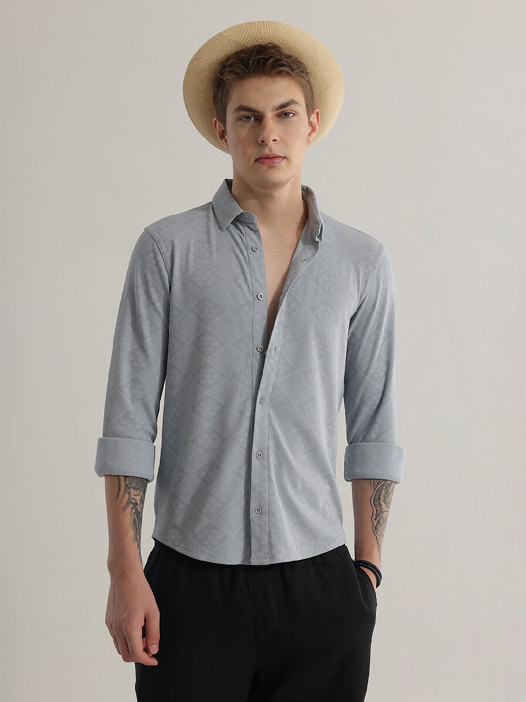 

Snitch Grey Snug Slim Fit Opaque Cotton Casual Shirt