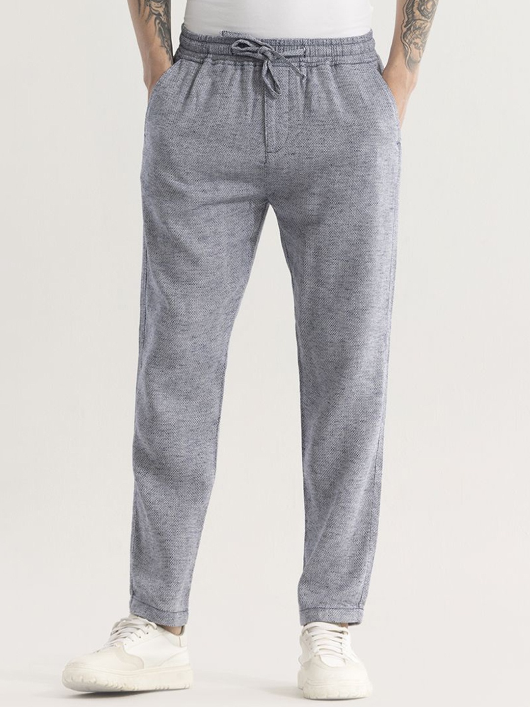 

Snitch Men Grey Mid-Rise Cotton Track Pants