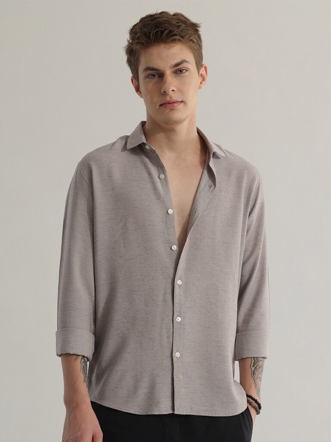 

Snitch Grey Snug Slim Fit Opaque Casual Shirt