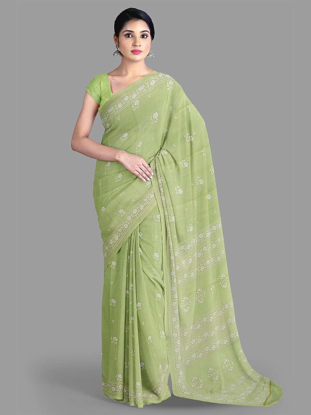 

The Chennai Silks Floral Pure Cotton Kota Saree, Green