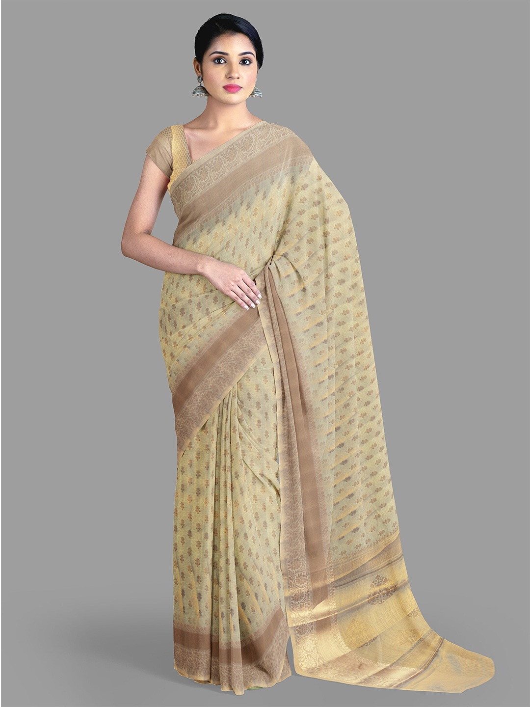 

The Chennai Silks Ethnic Motifs Woven Design Tissue Banarasi Saree, Gold