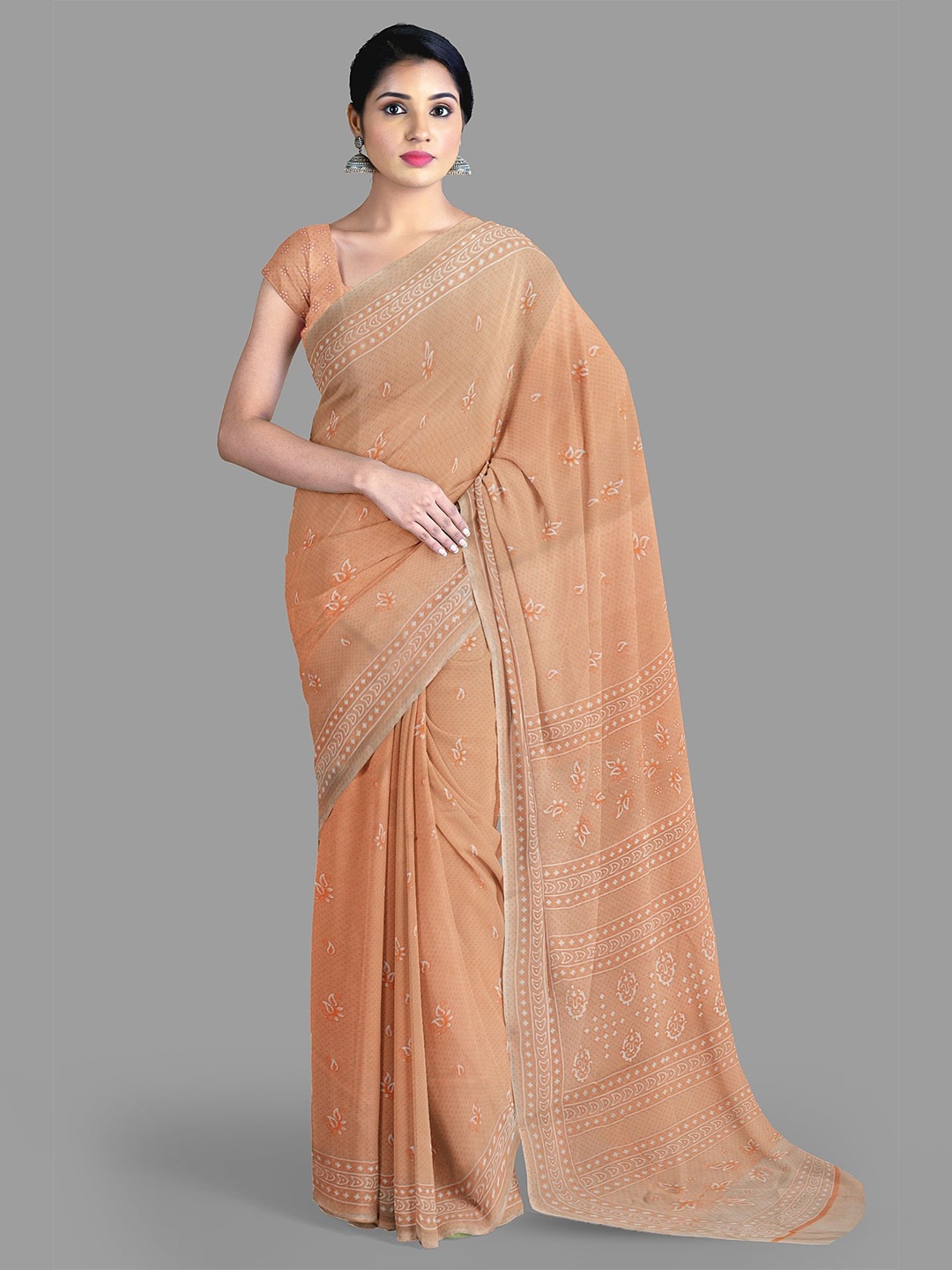 

The Chennai Silks Floral Pure Cotton Kota Saree, Orange