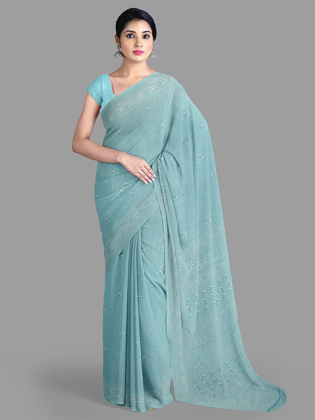 

The Chennai Silks Ethnic Motifs Printed Pure Cotton Saree, Blue