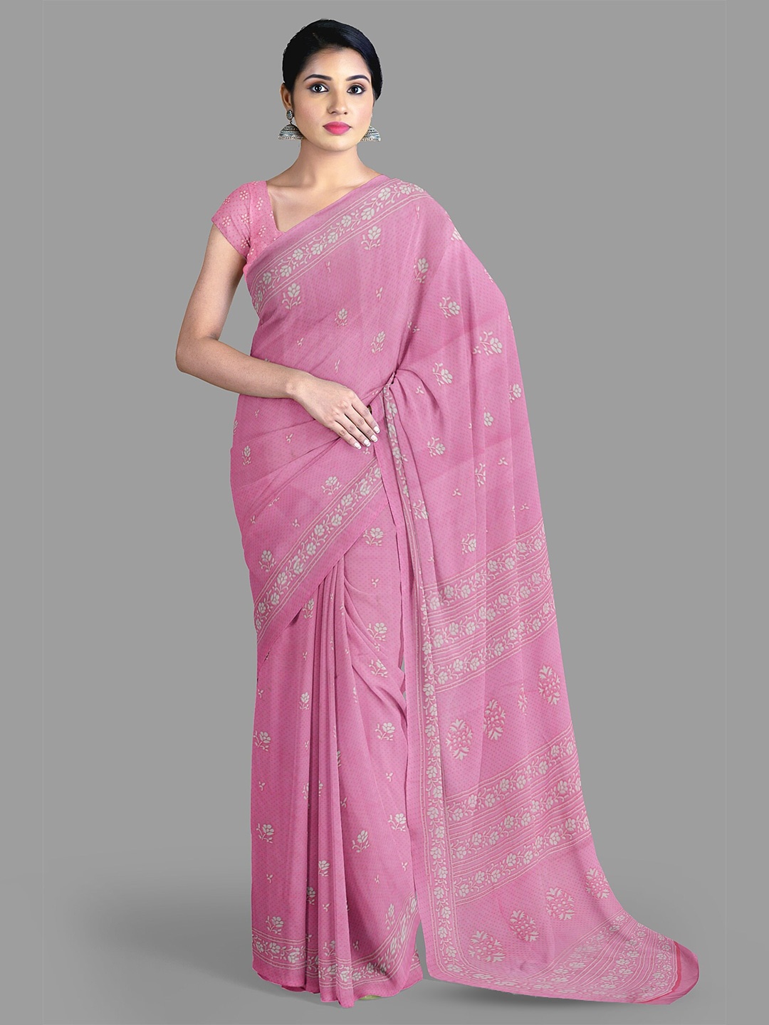 

The Chennai Silks Floral Pure Cotton Kota Saree, Pink