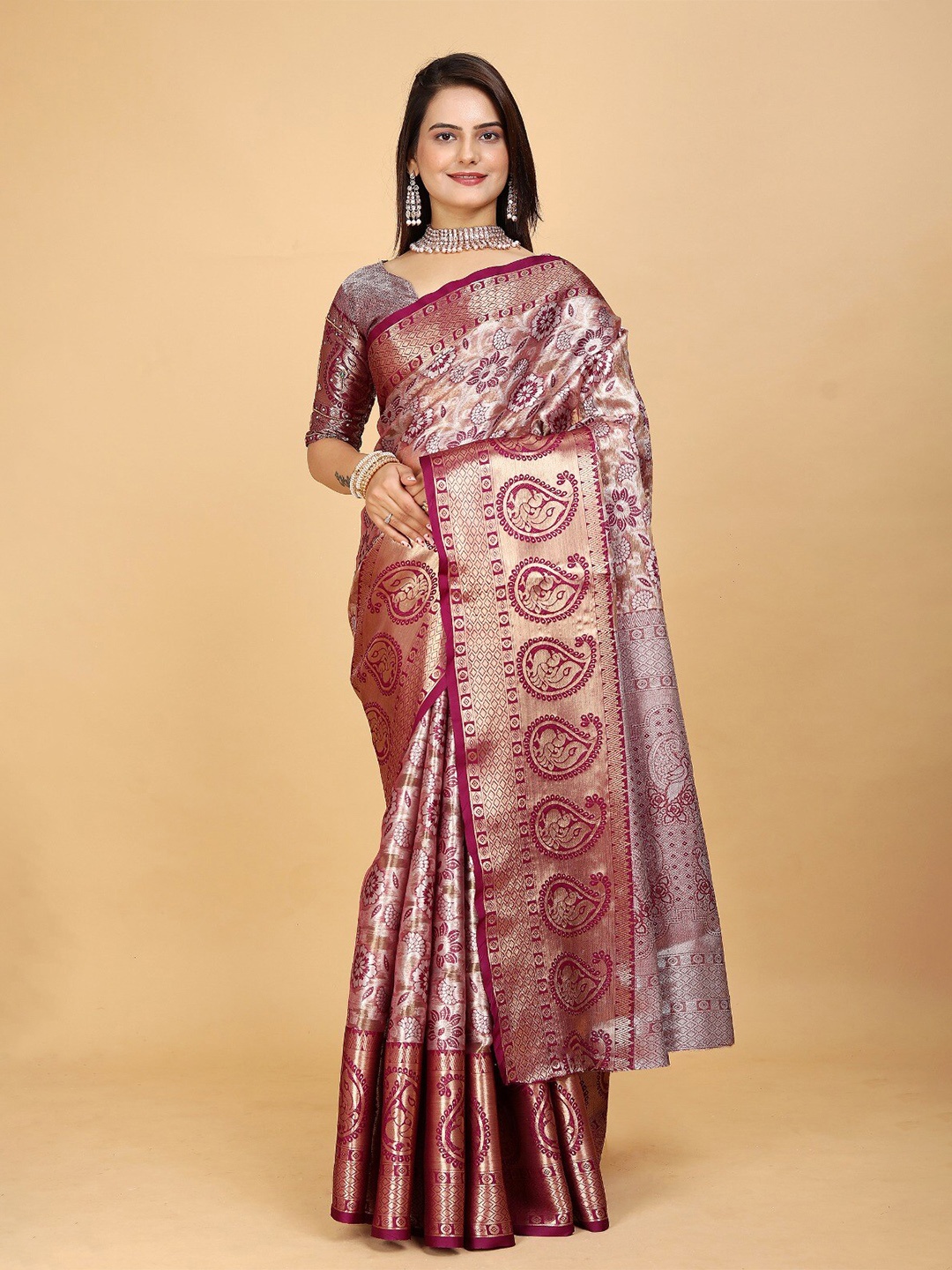 

K 5 Fashion Woven Design Zari Tissue Saree, Maroon