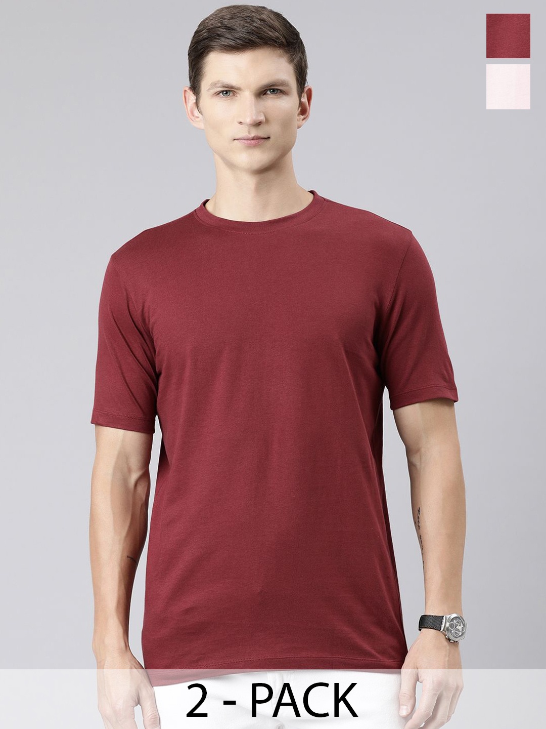 

Huetrap Pack Of 2 Pure Cotton T-shirts, Maroon