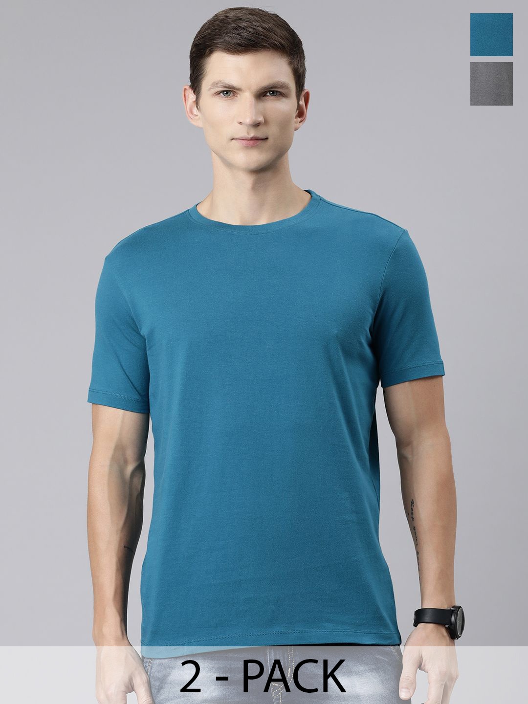 

Huetrap Pack Of 2 Pure Cotton T-shirts, Blue