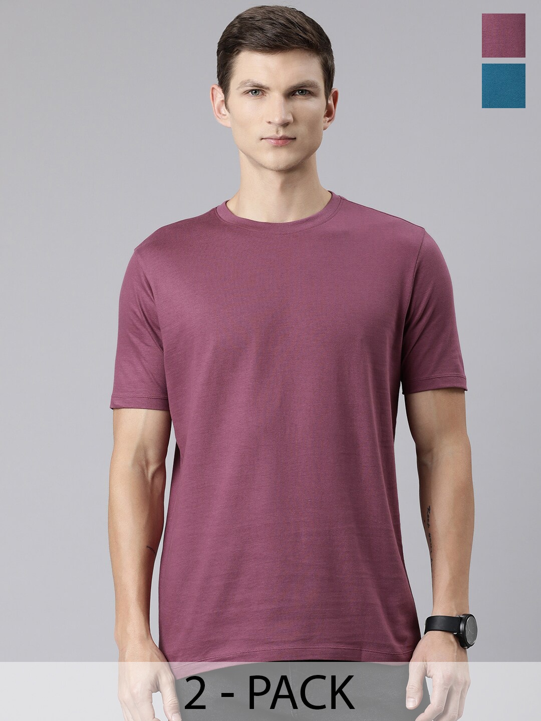 

Huetrap Pack Of 2 Pure Cotton T-shirts, Maroon
