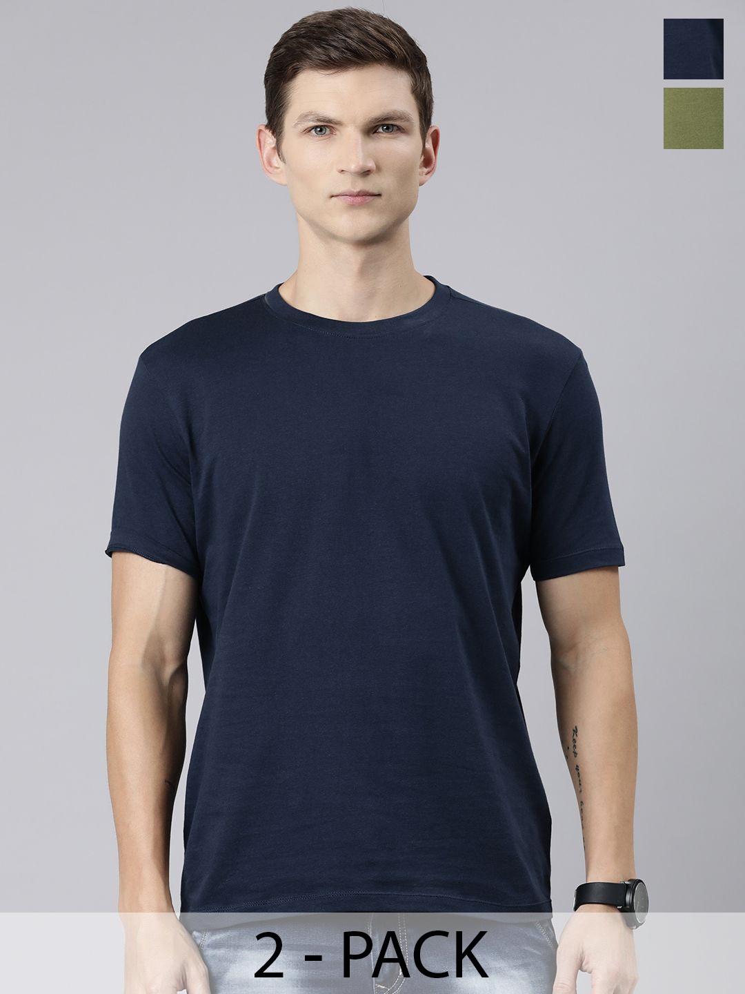 

Huetrap Pack Of 2 Pure Cotton T-shirts, Navy blue