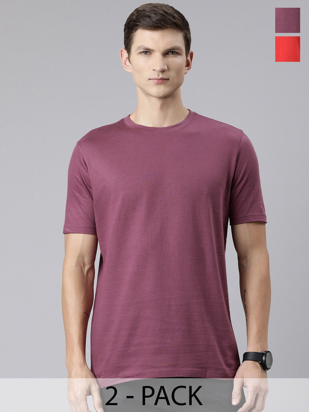 

Huetrap Pack Of 2 Pure Cotton T-shirts, Maroon