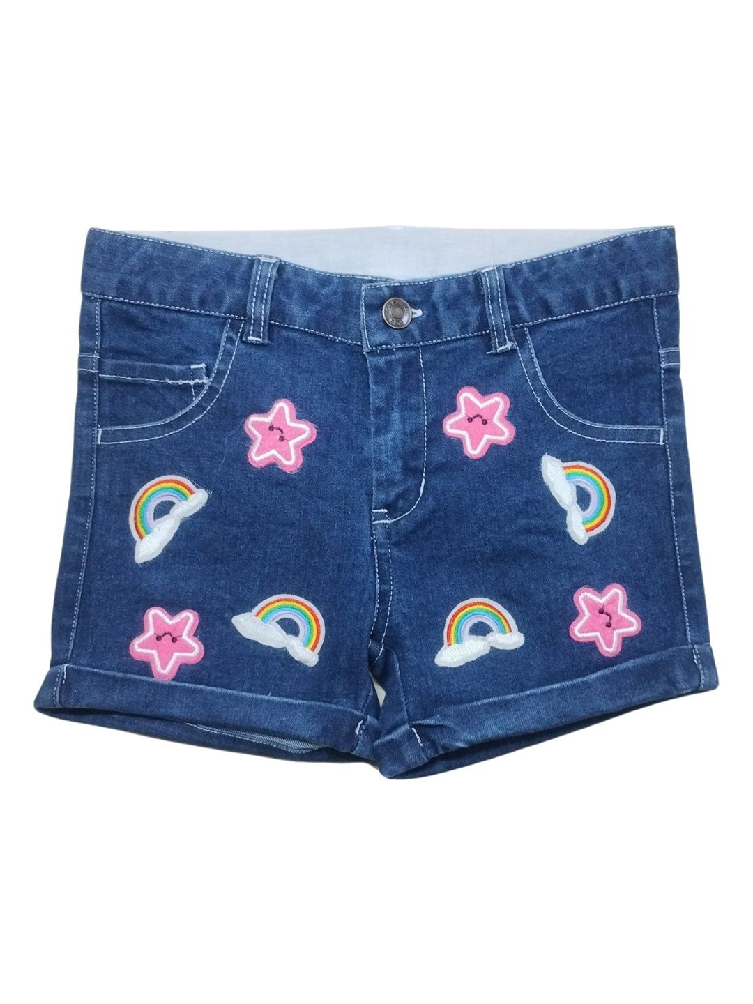 

Creative Kids Girls Conversational Printed Mid-Rise Denim Shorts, Blue