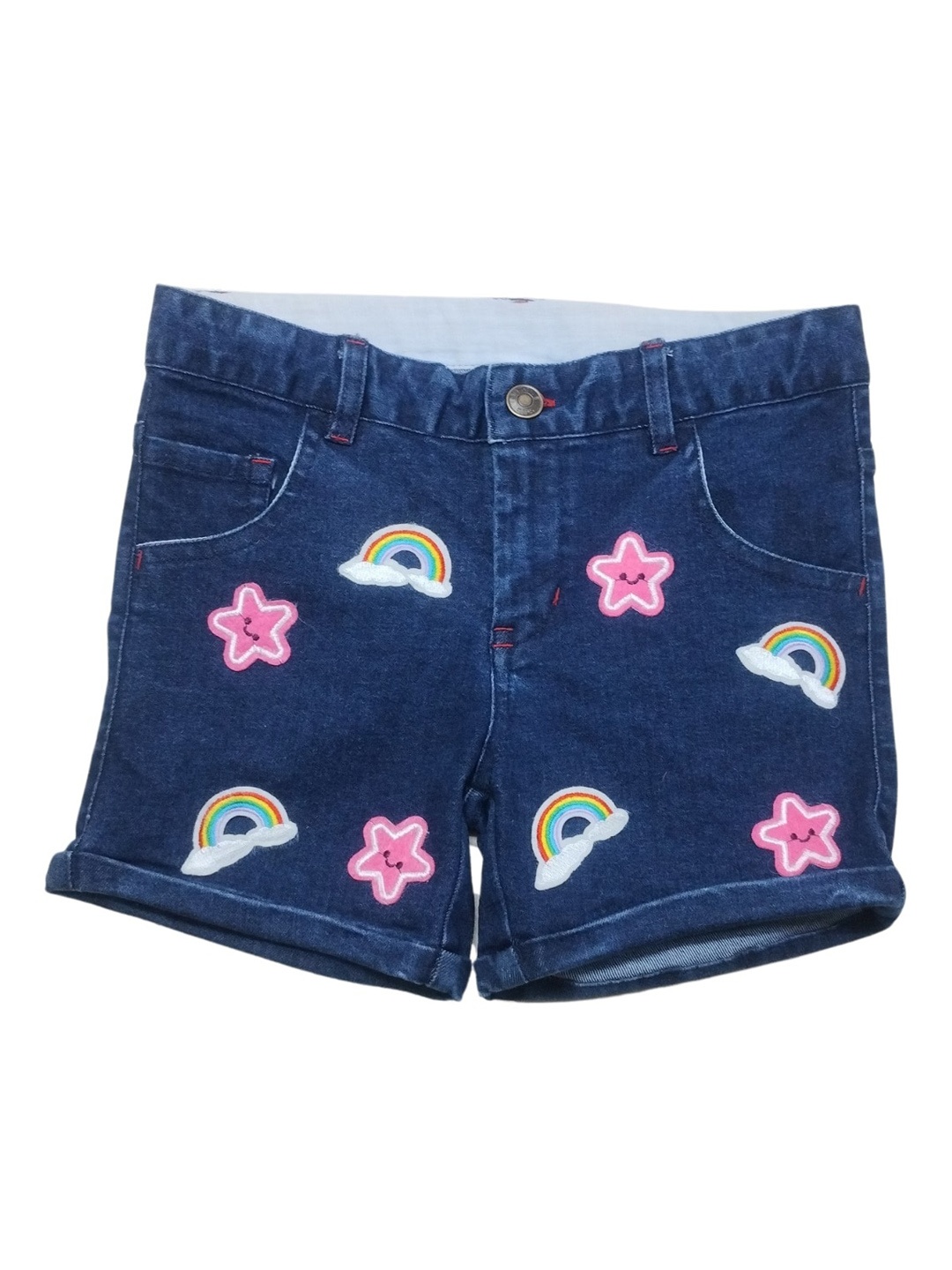 

Creative Kids Girls Conversational Printed Denim Shorts, Navy blue