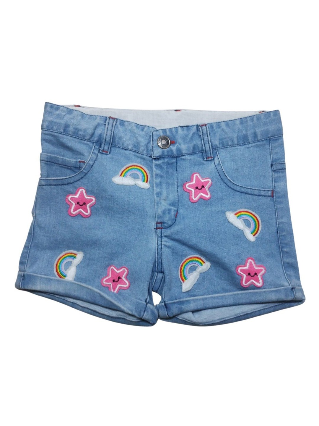 

Creative Kids Girls Conversational Printed Mid-Rise Denim Shorts, Blue