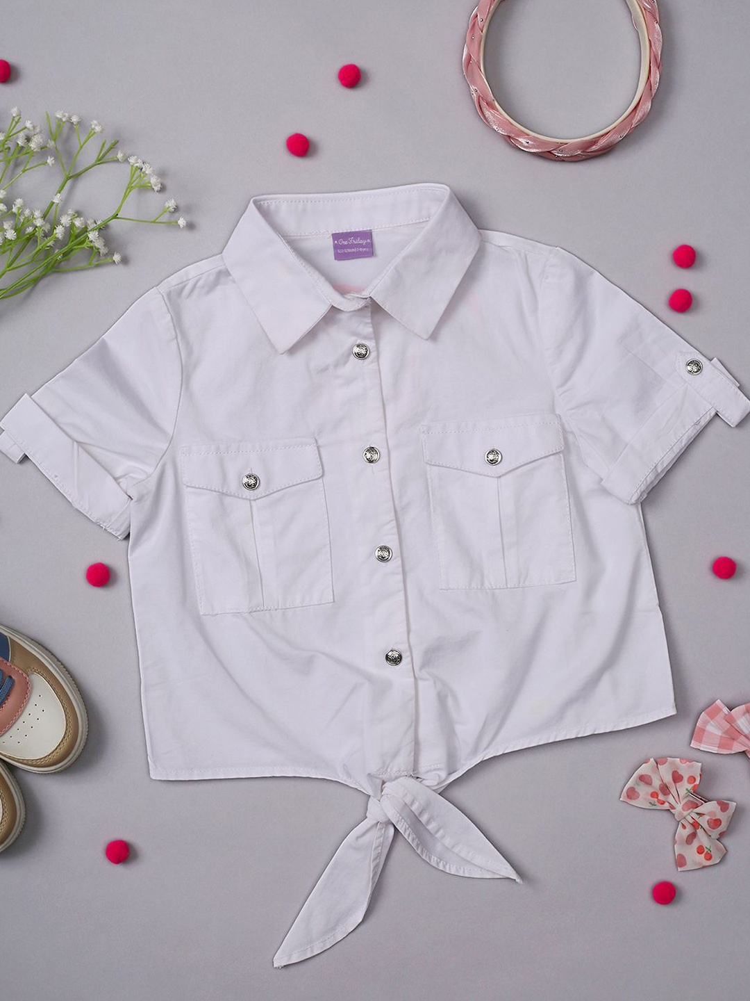 

One Friday Tie Up Detail Cotton Shirt Style Top, White