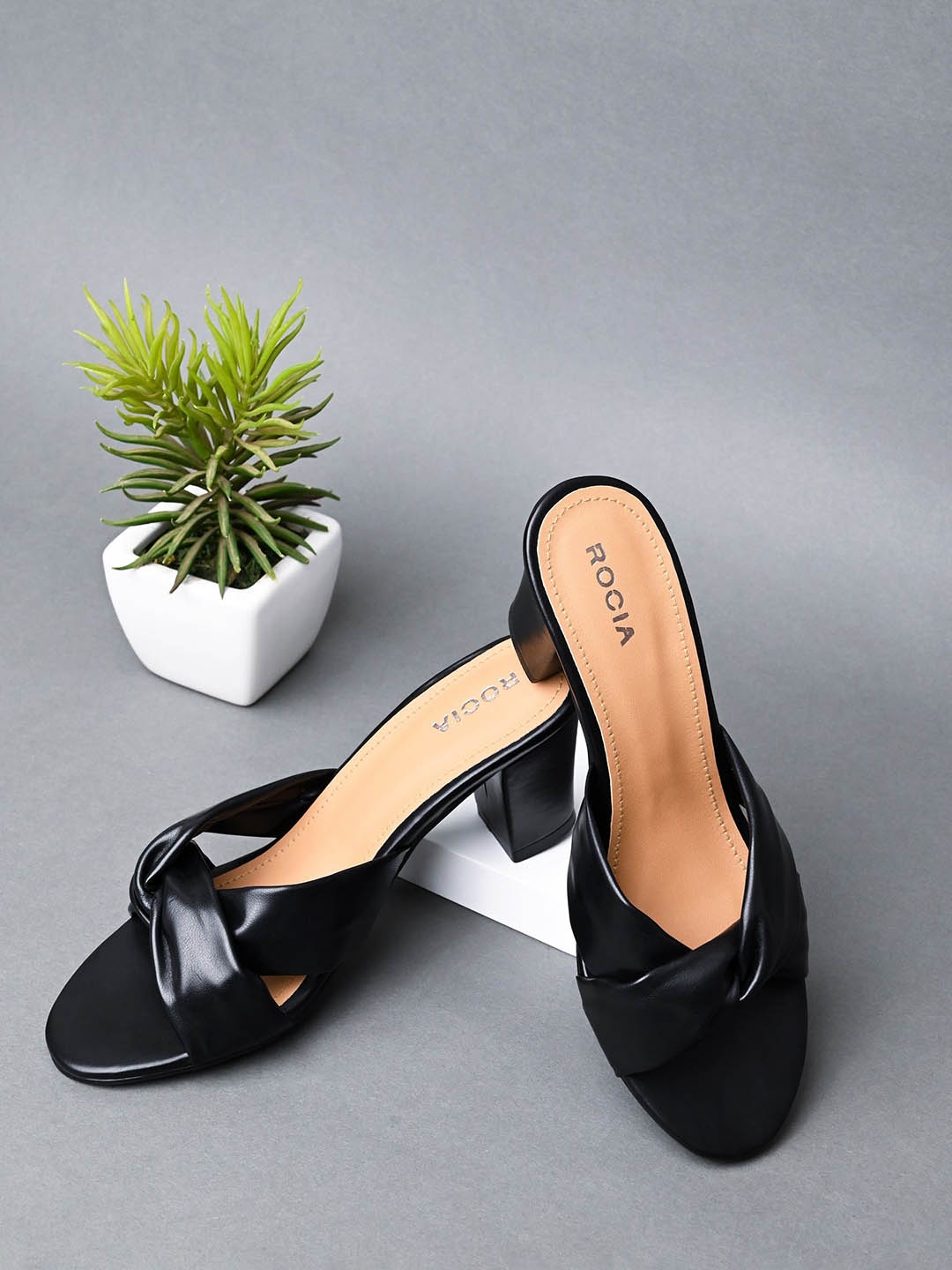 

Rocia Open Toe Block Heels, Black