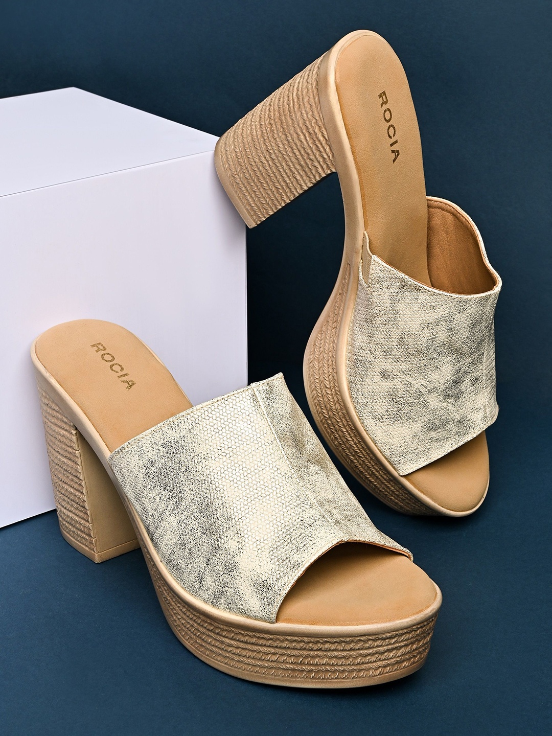 

Rocia Open Toe Platform Heels, Gold