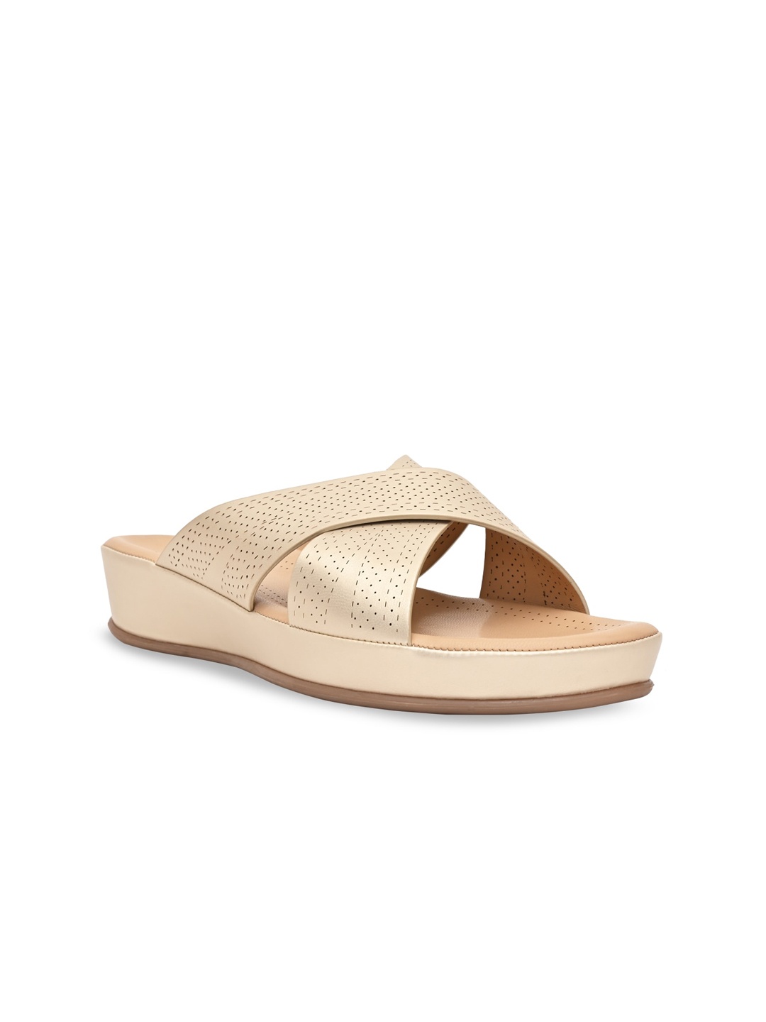

Rocia Open Toe Flats with Laser Cuts, Gold