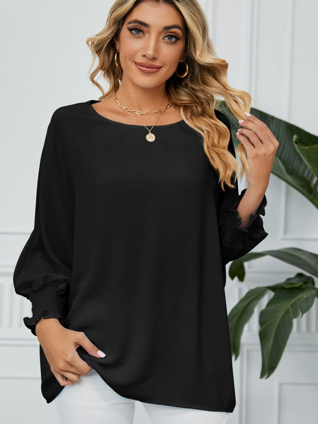 

4WRD by Dressberry Black Round Neck long Cuffed Sleeves Regular Top