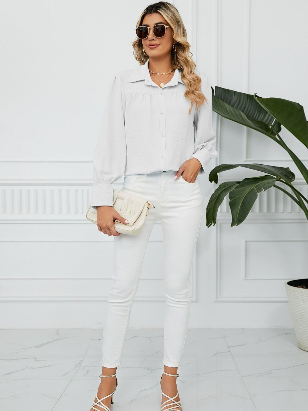 

4WRD by Dressberry Gathered Shirt Style Top, White