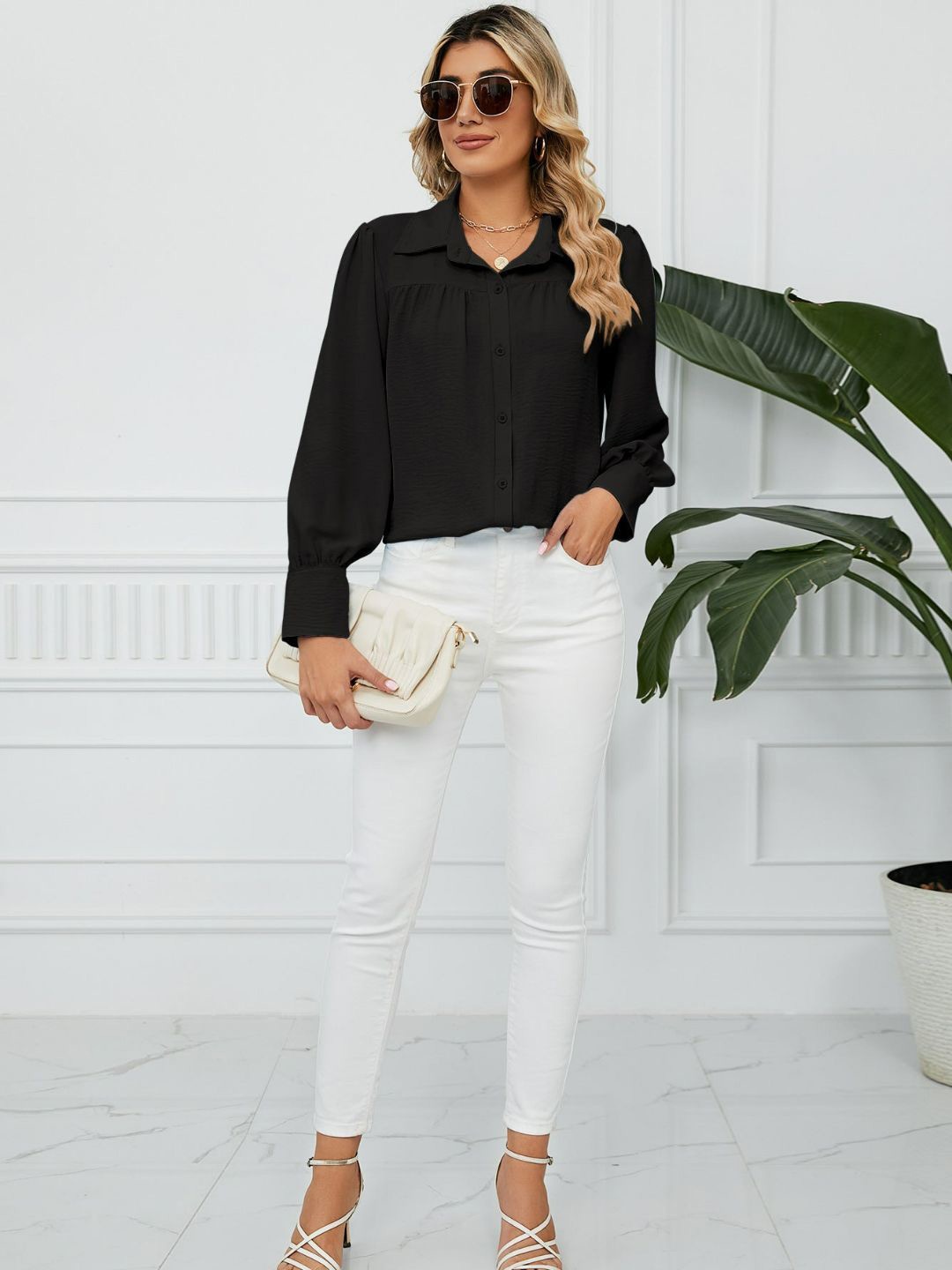 

4WRD by Dressberry Gathered Shirt Style Top, Black