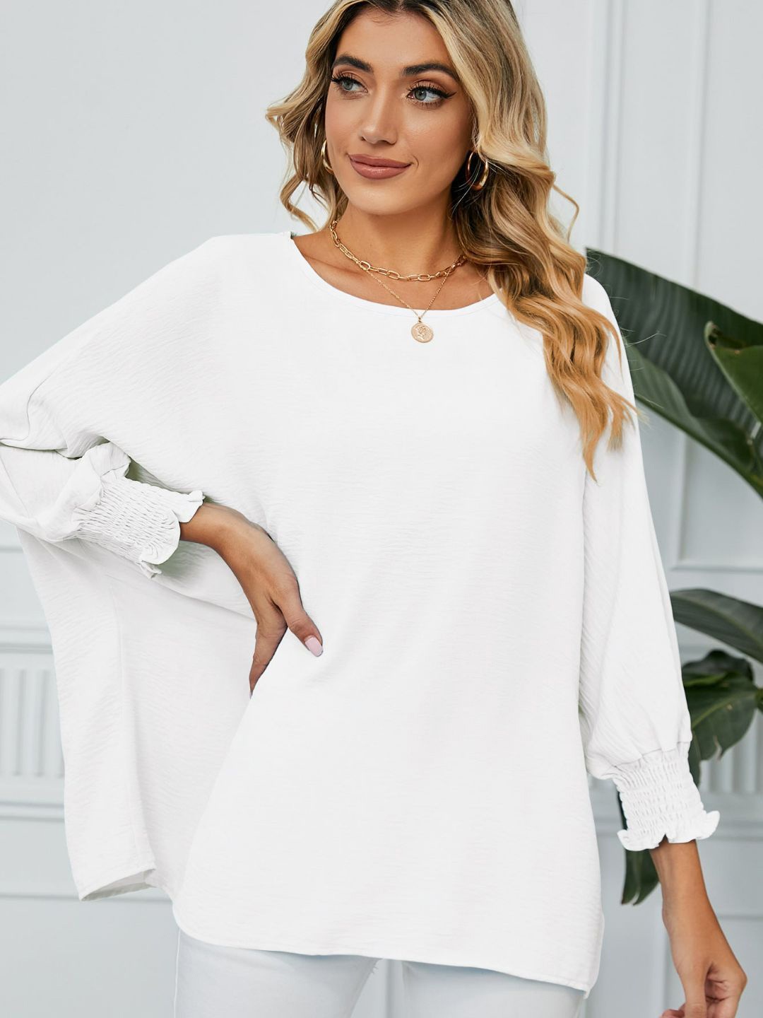 

4WRD by Dressberry White Round Neck long Cuffed Sleeves Regular Top