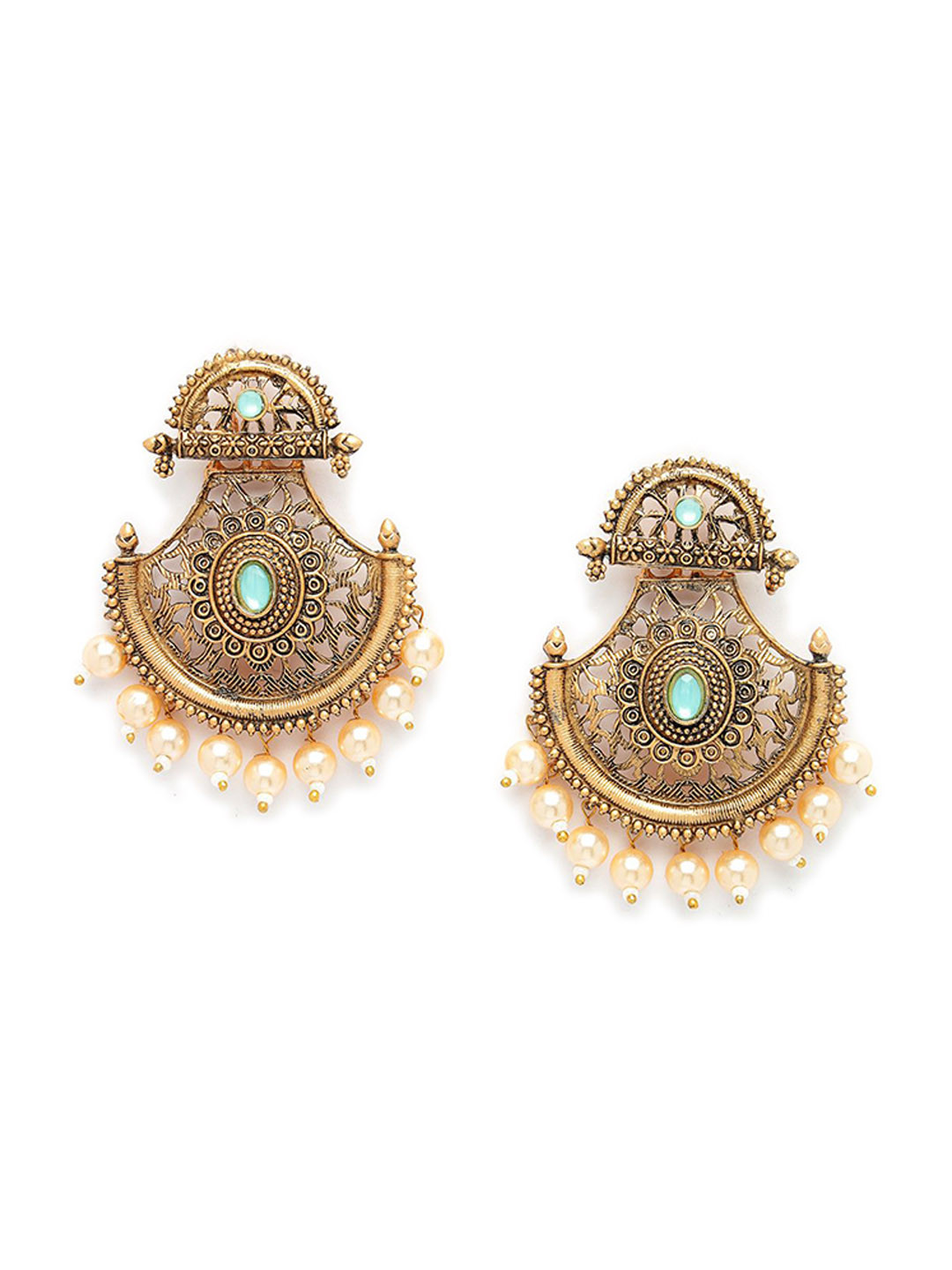 

ADIVA Gold-Plated Stone Studded & Beaded Classic Chandbalis