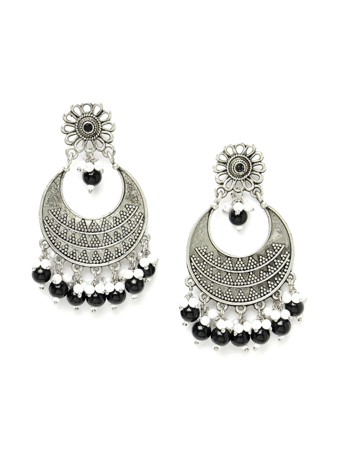 

ADIVA Silver-Plated Crescent Shaped Chandbalis Earrings