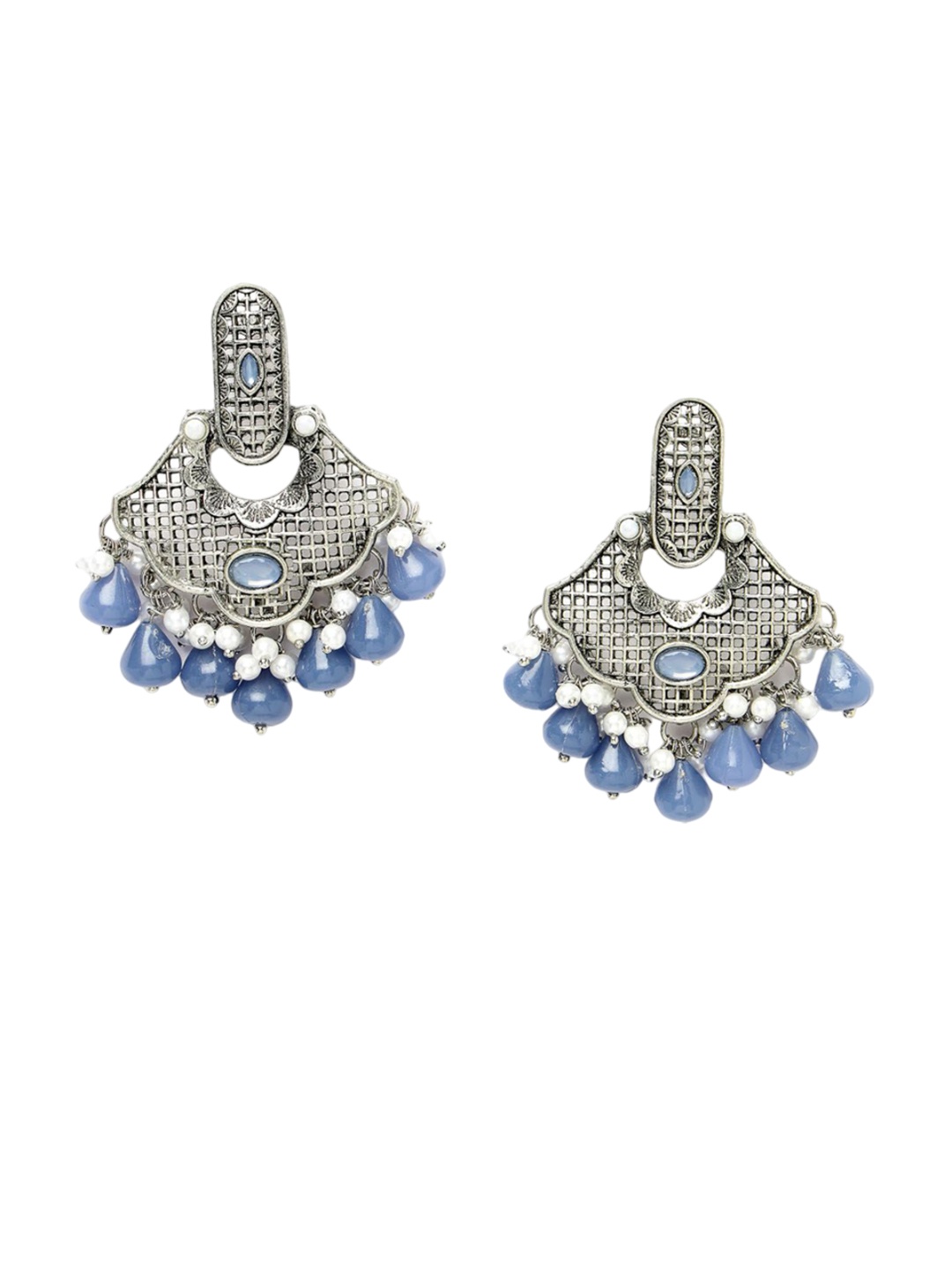 

ADIVA Silver-Plated Beaded Oxidised Drop Earrings