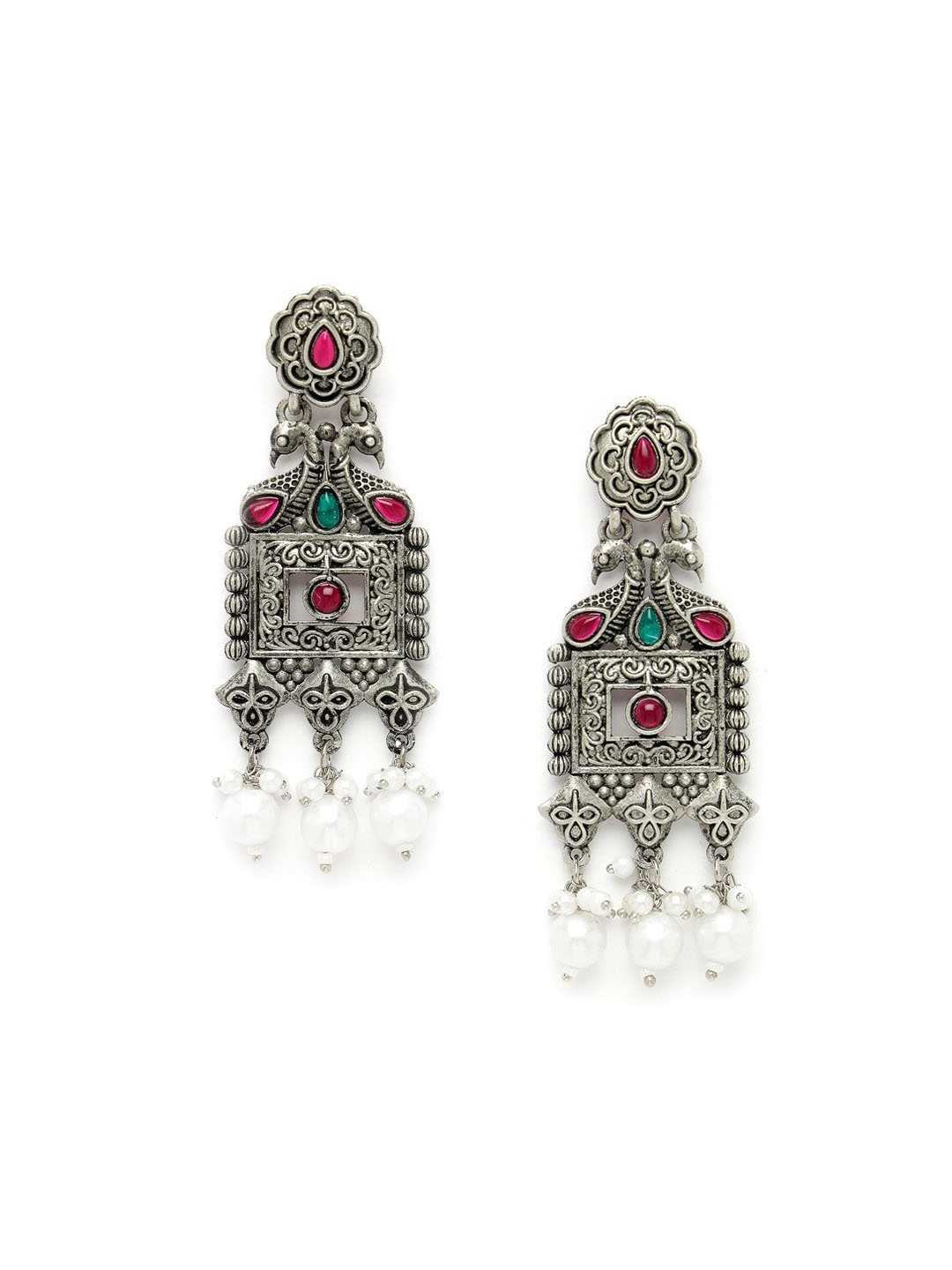 

ADIVA Silver-Plated Peacock Shaped Drop Earrings