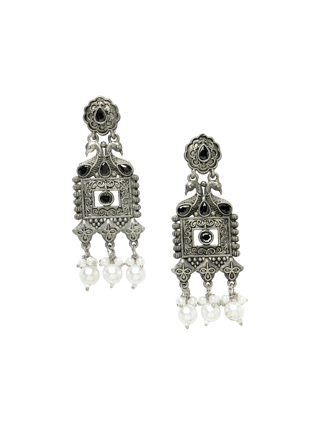 

ADIVA Silver-Plated Peacock Shaped Drop Earrings