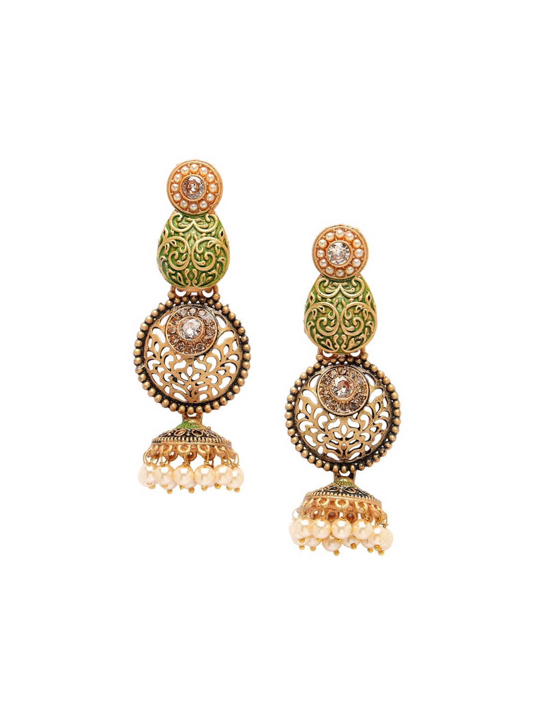 

ADIVA Gold-Plated American Diamond & Beaded Jhumkas