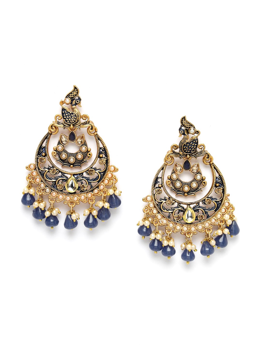 

ADIVA Gold Plated Artificial Stones and Beads Antique Crescent Shaped Chandbalis