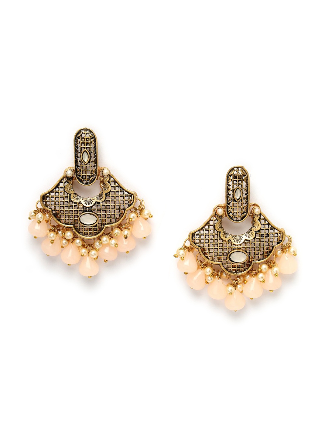 

ADIVA Gold-Plated Stone Studded & Beaded Drop Earrings