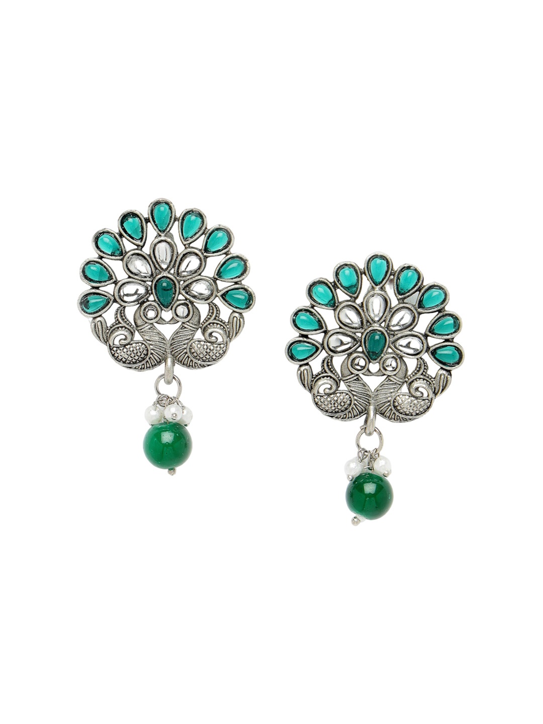 

ADIVA Silver-Plated Peacock Shaped Drop Earrings