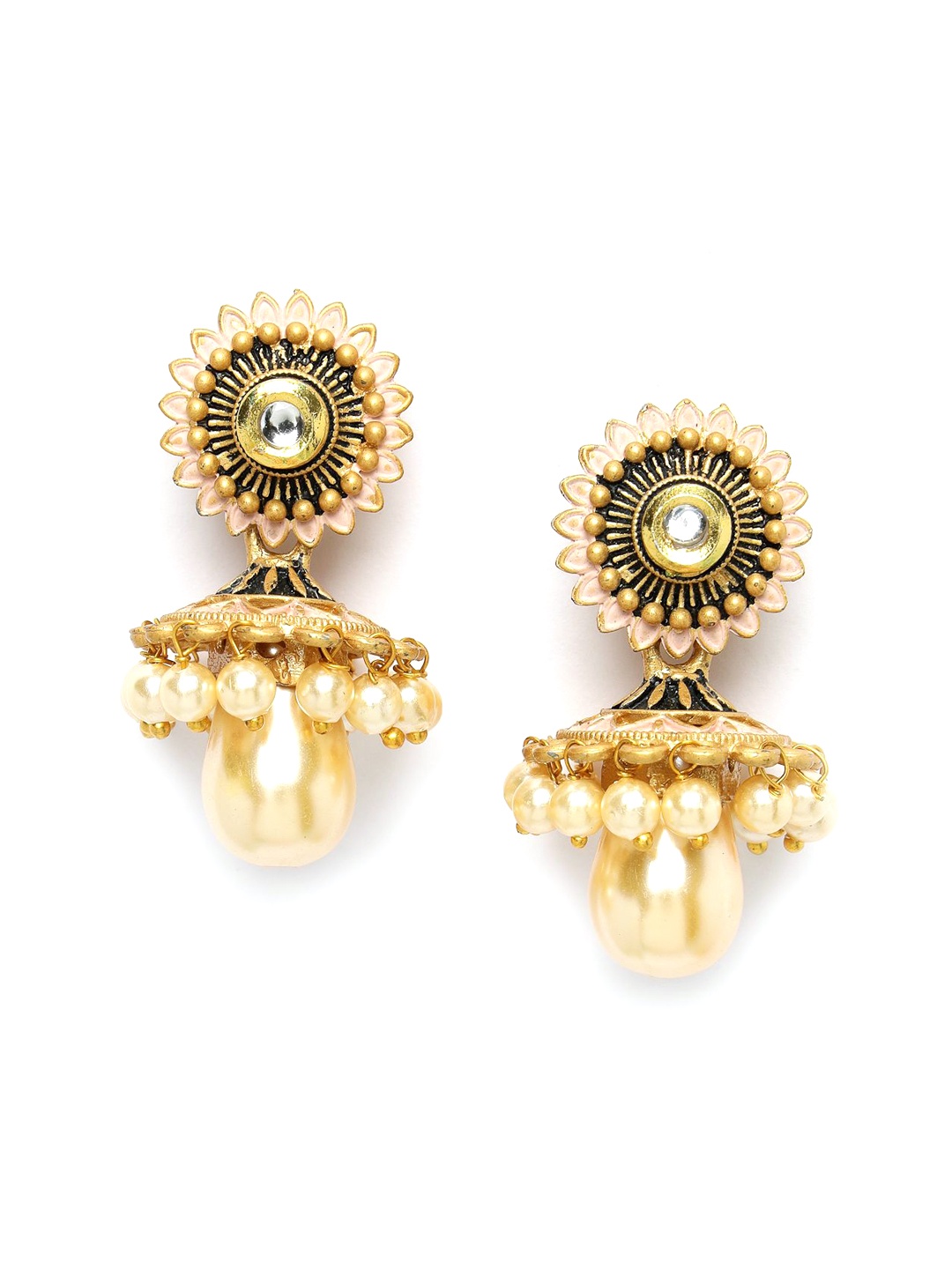 

ADIVA Gold-Plated Beaded & Stone Studded Jhumkas