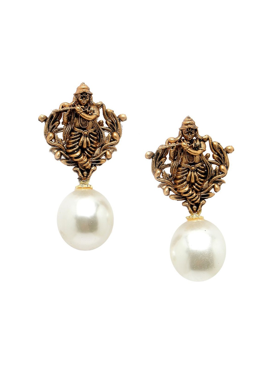 

ADIVA Gold-Plated Beaded Shri Krishna Drop Earrings